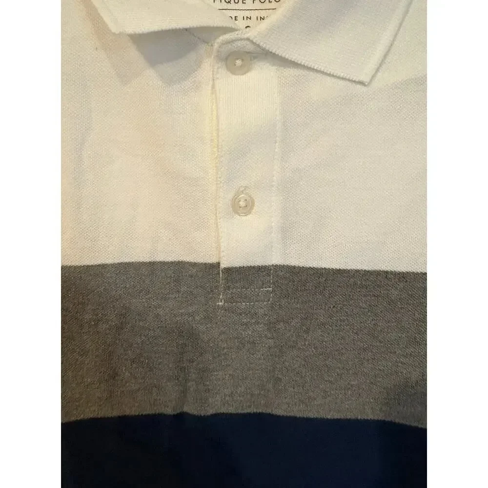 Banana Republic Organic Cotton Pique Polo Colorblock White Gray Blue Small